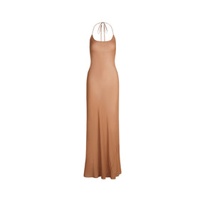 SHEER COVER-UPS LONG HALTER DRESS | CHESTNUT