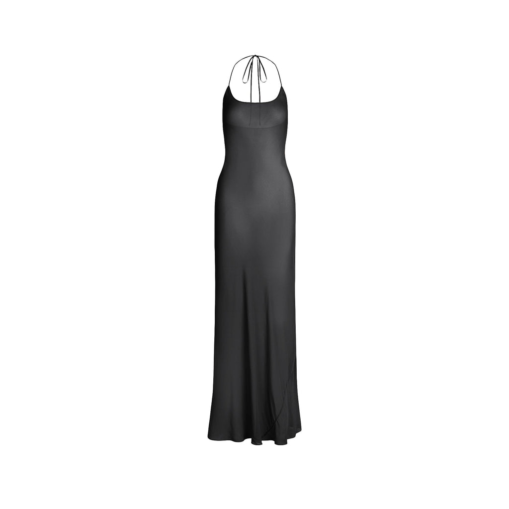 SHEER COVER-UPS LONG HALTER DRESS | OBSIDIAN