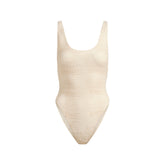 SIGNATURE SWIM SCOOP NECK ONE PIECE | EGRET CROCODILE PRINT