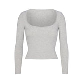 Skims Cotton Jersey Scoop Neck Long Sleeve Light Heather Grey