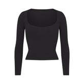 Skims Cotton Jersey Scoop Neck Long Sleeve Soot