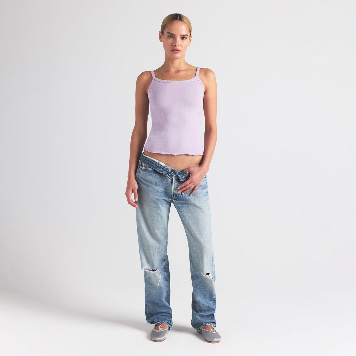 DROP NEEDLE POINTELLE LONG CAMI | WISTERIA