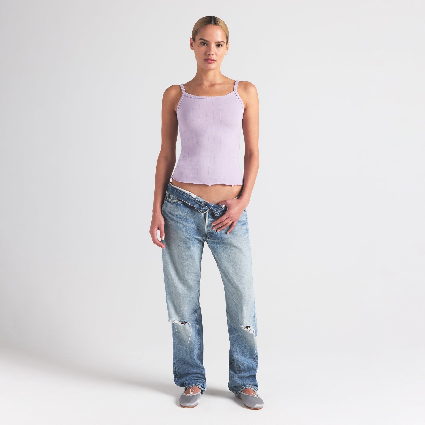 DROP NEEDLE POINTELLE LONG CAMI | WISTERIA
