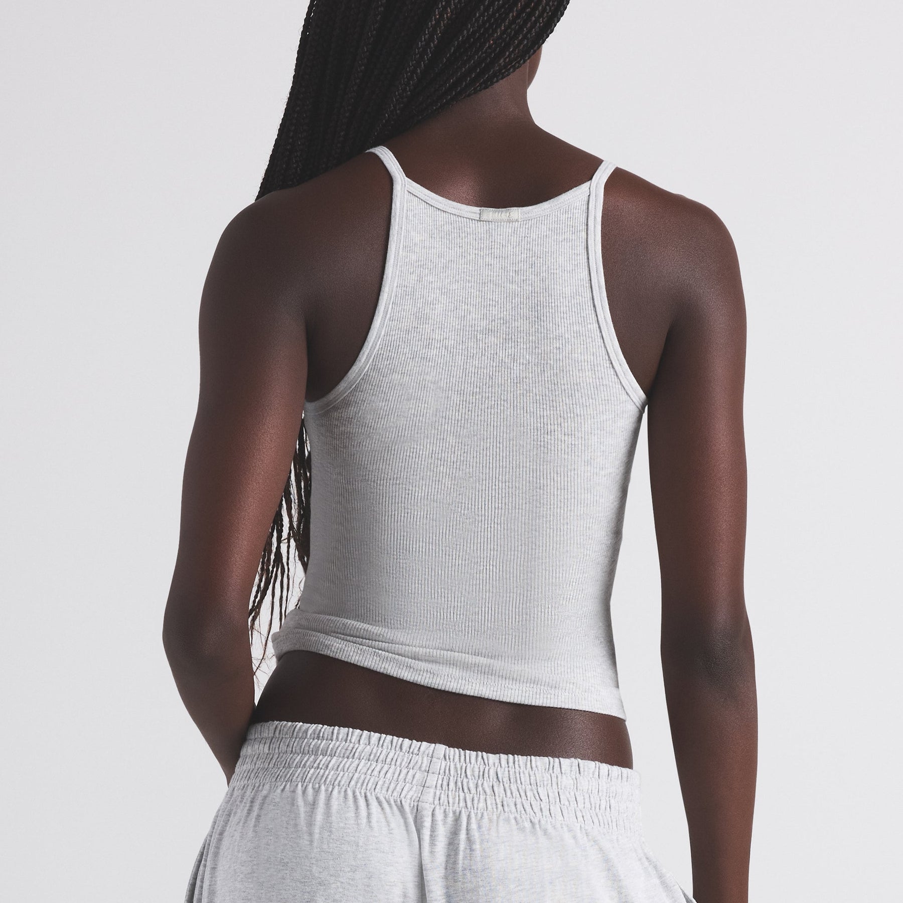 COTTON RIB LONG CAMI | LIGHT HEATHER GREY