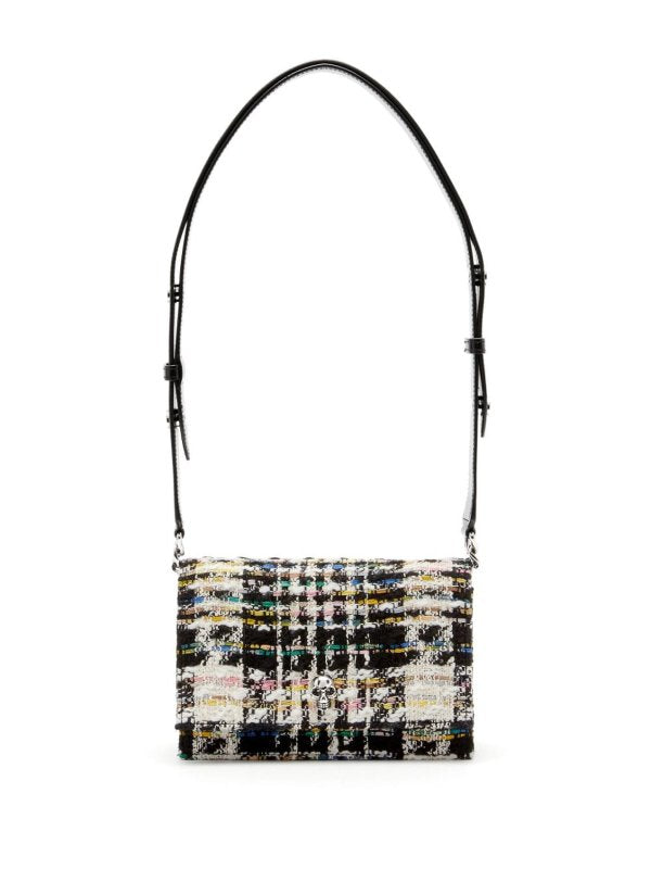 Classic Tweed Shoulder Bag with Skull Accent