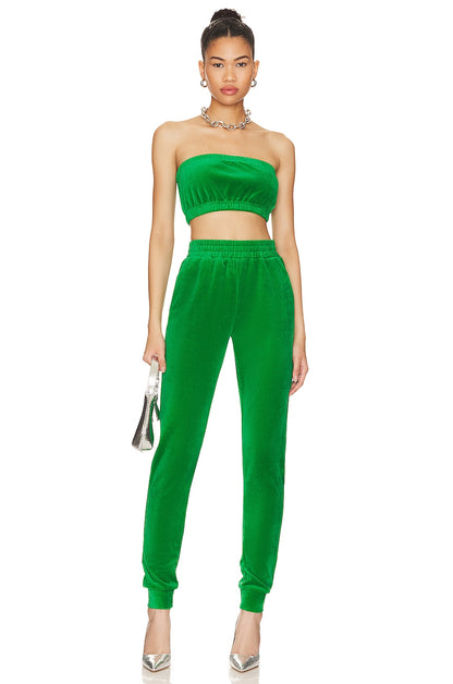 superdown Penelope Velour Pant Set in Green