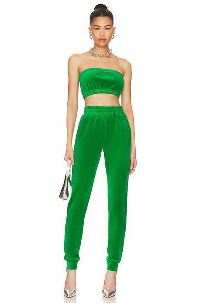 superdown Penelope Velour Pant Set in Green