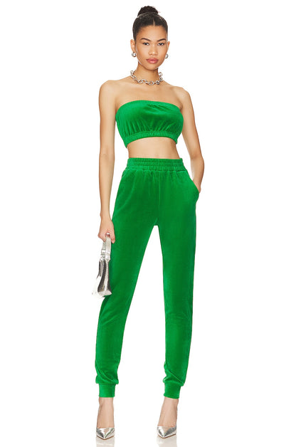 superdown Penelope Velour Pant Set in Green