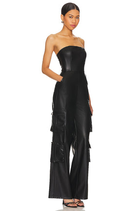 superdown Alice Faux Leather Jumpsuit in Black