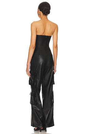 superdown Alice Faux Leather Jumpsuit in Black