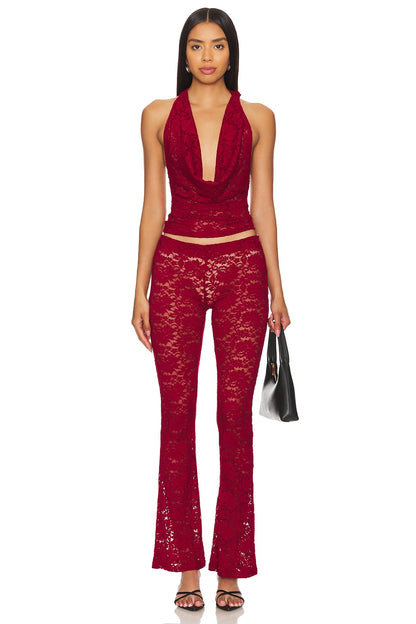 superdown Tania Pant Set in Burgundy