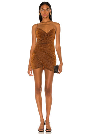 superdown Delanie Mini Dress in Rust Metallic