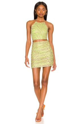 superdown Cierra Ruched Skirt Set in Lime Multi