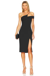 superdown Jillian Asymmetric Midi Dress in Black