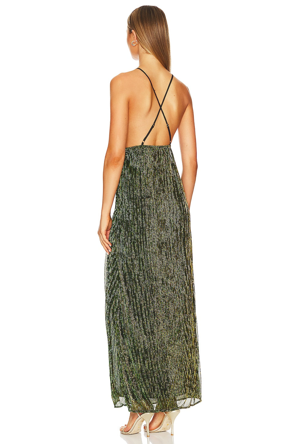 superdown Hailee High Slit Maxi Dress in Green Metallic