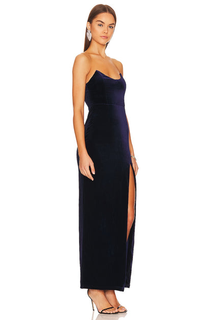 superdown Ryleigh Strapless Maxi Dress in Midnight Blue