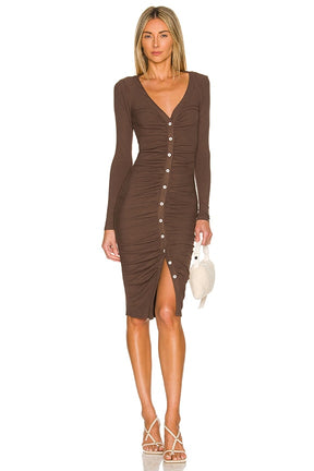 superdown Grace Button Front Dress in Chocolate