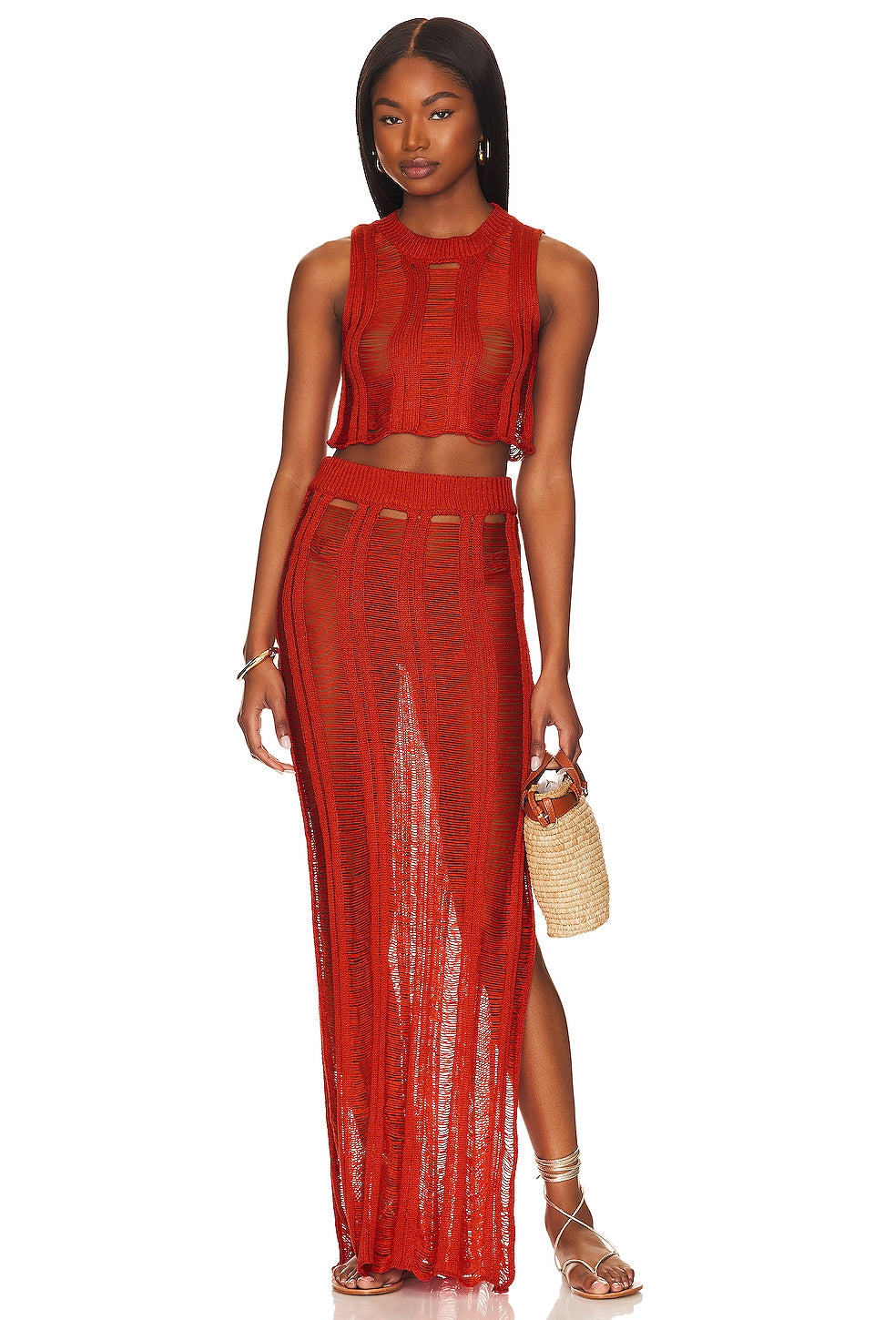superdown Tayla Maxi Skirt Set in Burnt Orange