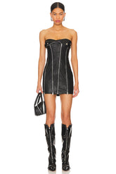 superdown Elora Faux Leather Dress in Black