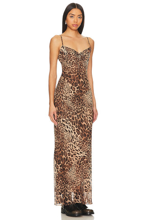 superdown Dexi Maxi Dress in Brown Leopard