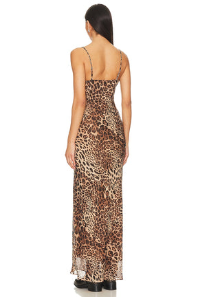 superdown Dexi Maxi Dress in Brown Leopard