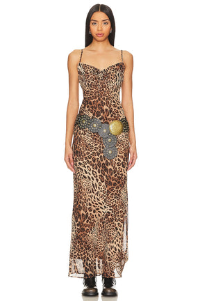 superdown Dexi Maxi Dress in Brown Leopard