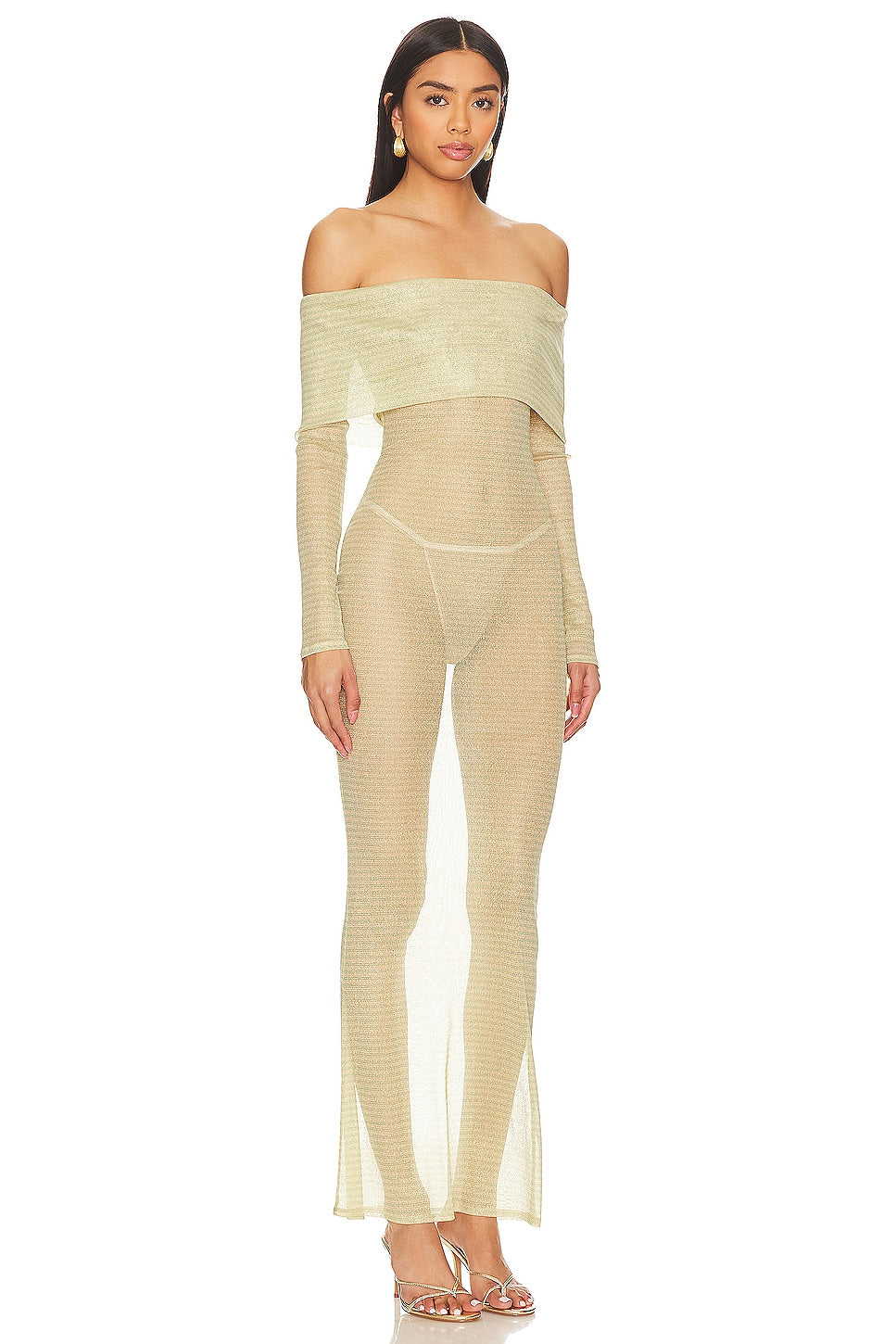 superdown Seraphina Off Shoulder Dress in Neutral Stripe