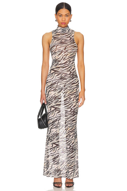superdown Angelika Sheer Dress in Beige Multi