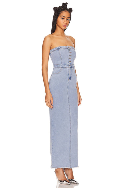 superdown Natalia Maxi Dress in Light Wash