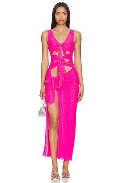 superdown Nelly Sheer Maxi Dress in Hot Pink