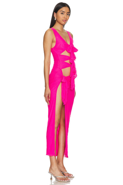 superdown Nelly Sheer Maxi Dress in Hot Pink