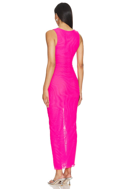 superdown Nelly Sheer Maxi Dress in Hot Pink
