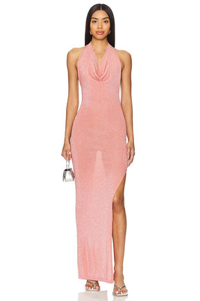 superdown Eva Drape Front Gown in Peach Metallic