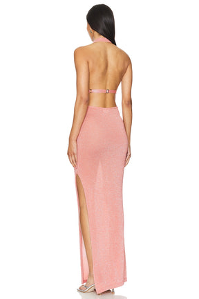 superdown Eva Drape Front Gown in Peach Metallic