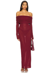 superdown Chantal Sheer Gown in Burgundy