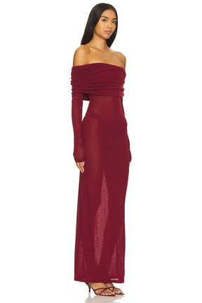 superdown Chantal Sheer Gown in Burgundy