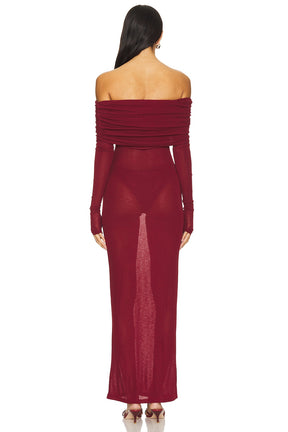 superdown Chantal Sheer Gown in Burgundy