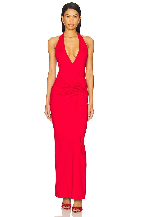 superdown Chloe Halter Maxi Dress in Red