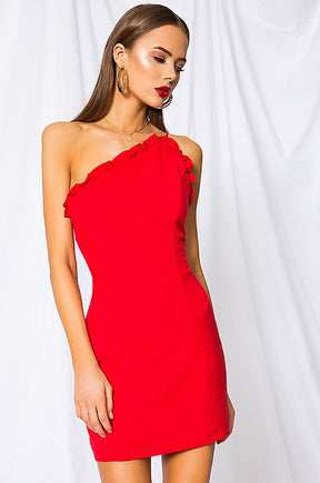 superdown Elizabeth One Shoulder Dress in Red