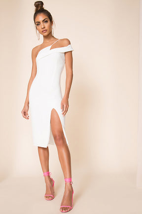 superdown Jillian Asymmetric Midi Dress in White