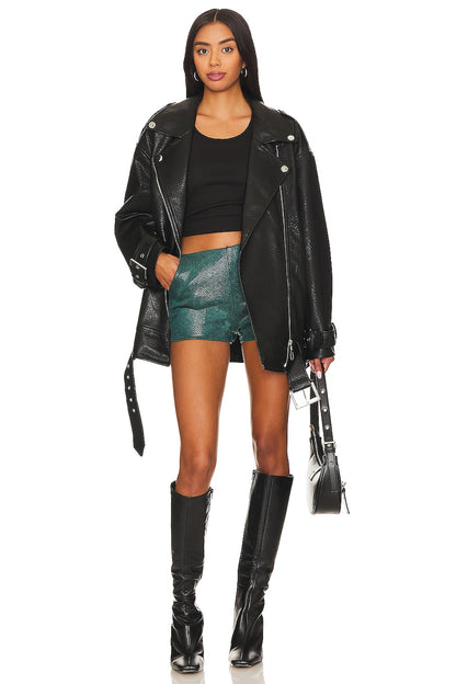 superdown Blaire Faux Suede Short in Teal Snake