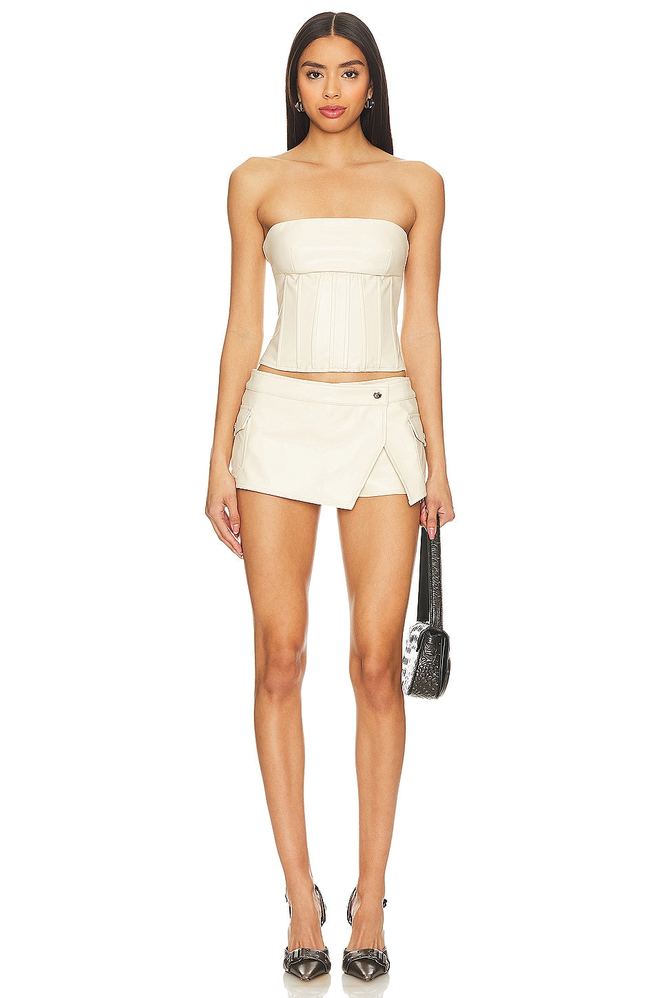 superdown Odessa Leather Skort in Bone