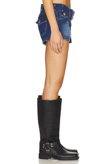 superdown Verona Micro Short in Mid Blue Wash