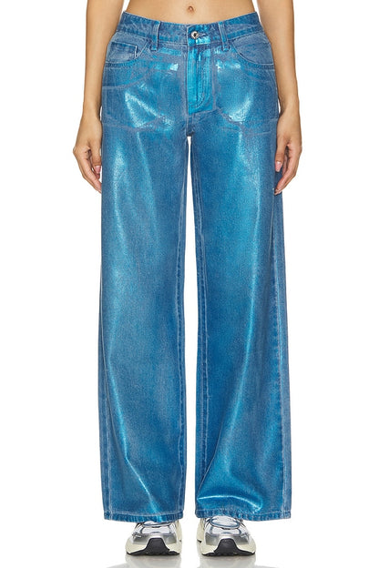 superdown Kiara Metallic Jean in Blue Metallic