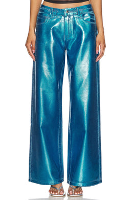 superdown Kiara Metallic Jean in Blue Metallic