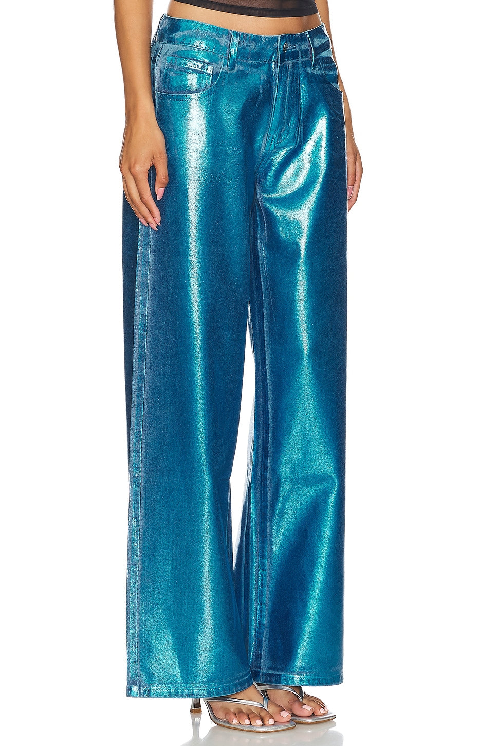 superdown Kiara Metallic Jean in Blue Metallic