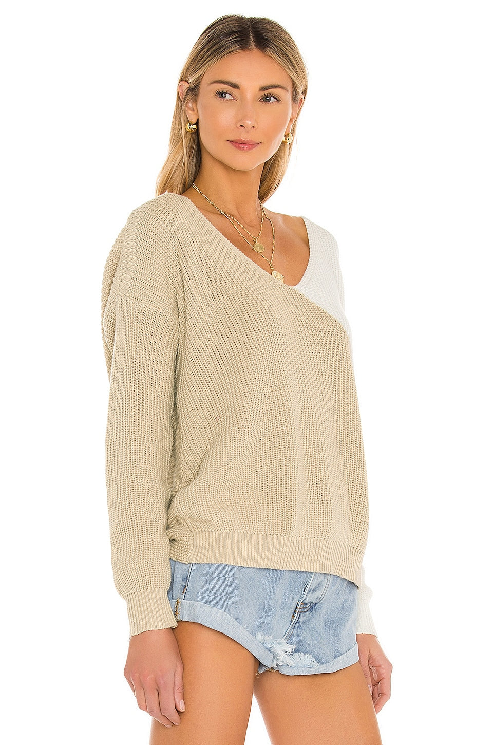 superdown Trish Knot Sweater in Beige & White