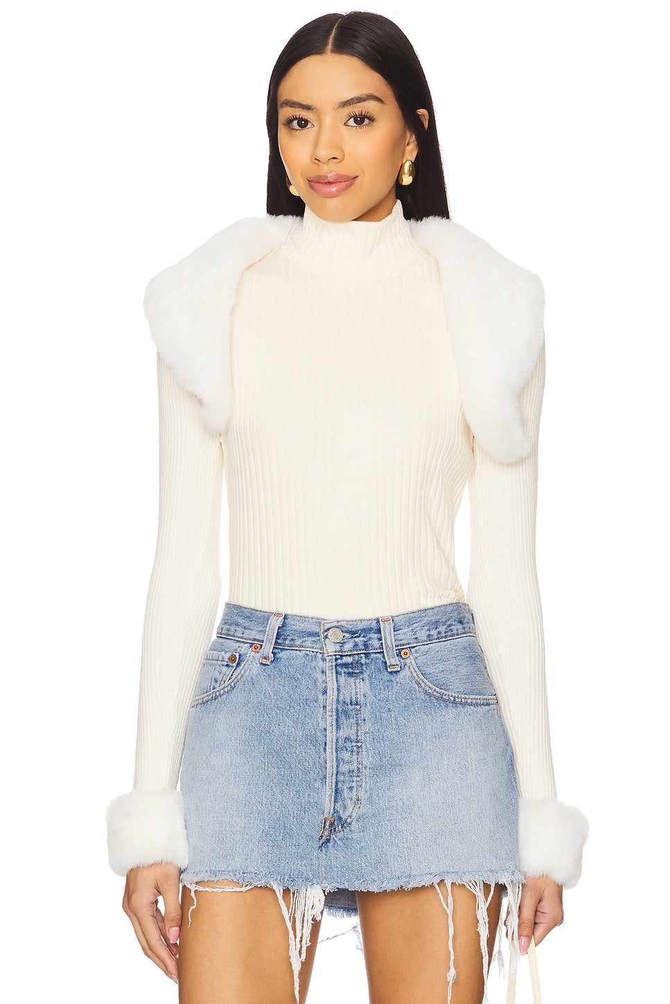 superdown Amy Faux Fur Bolero in Ivory