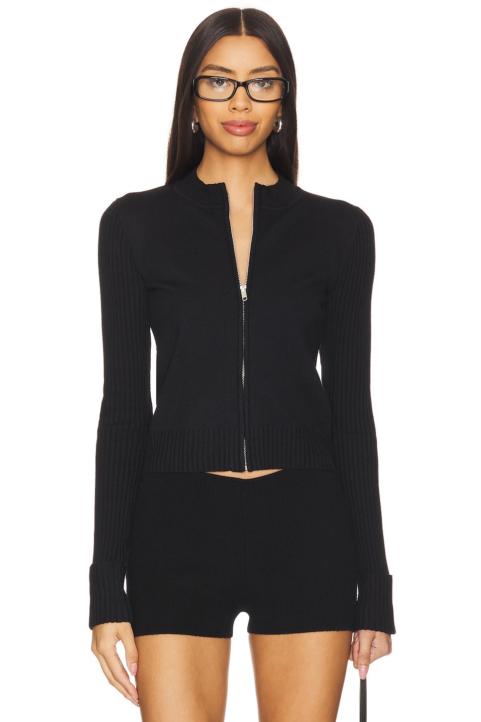 superdown Carlinne Zip Up Sweater in Black