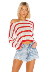 superdown Adriana Knit Sweater in White & Red
